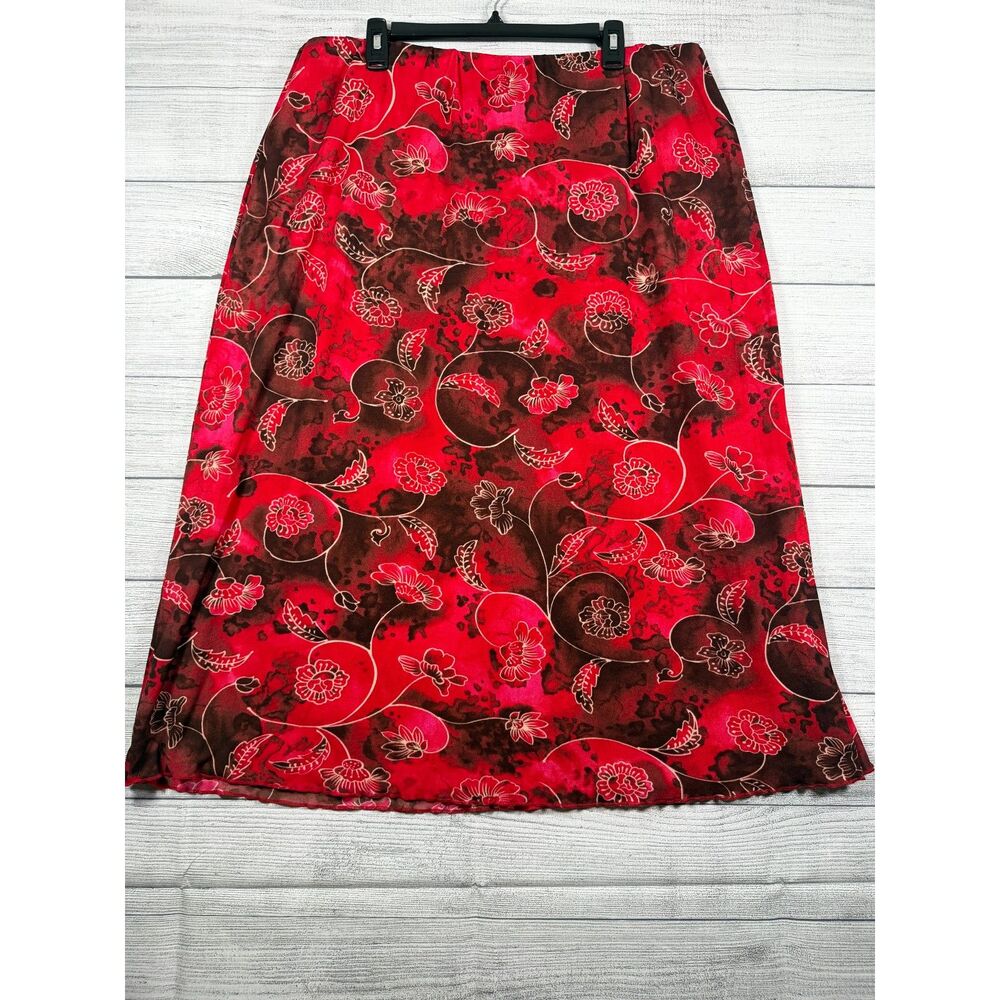 Vintage Kathie Lee Woman 22W 24W Red Brown Floral Midi Skirt Plus Size 4067
